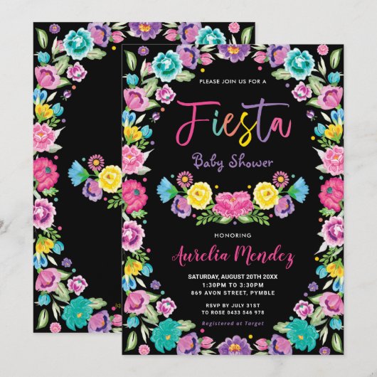 Invitation Chic espagnol mexicain Floral Fiesta Baby shower (Devant / Derrière)