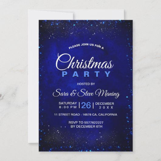 Invitation Chic et élégant bleu faux parties scintillant Noël (Devant)