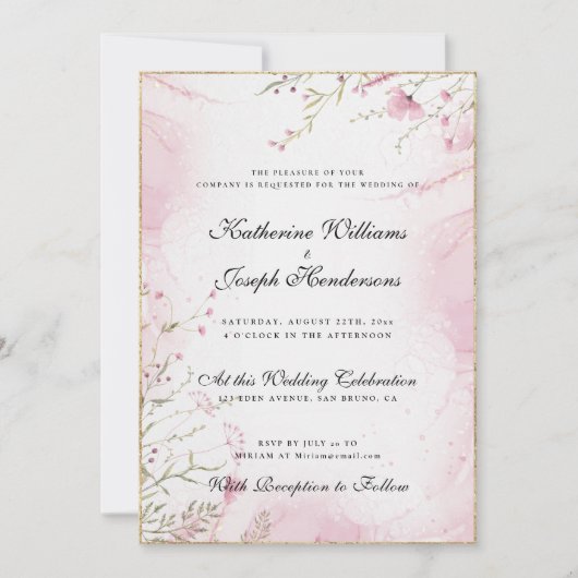 INVITATION CHIC ET ÉLÉGANT COULEUR D'EAU FLORAL MARIAGE ABSTR (Devant)