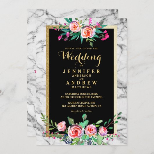 Invitation Chic et élégante au mariage du marbre f (Devant / Derrière)