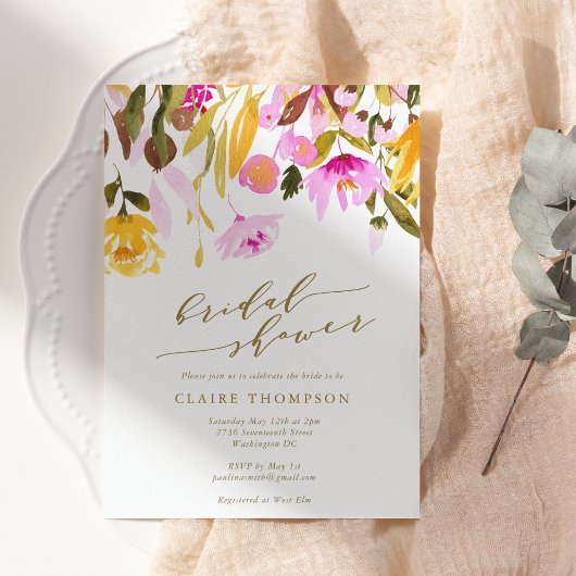 Invitation Chic été rose Fête des mariées d'aquarelle