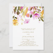 Invitation Chic Eté Rose Floral Aquarelle Simple Mariage (Devant)