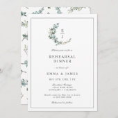 Invitation Chic Eucalyptus Monogram Répétition Dîner I (Devant / Derrière)