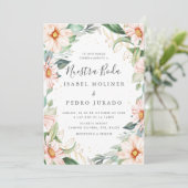 Invitation Chic Eucalyptus Peach Roses Nuestra Boda Mariage (Debout devant)