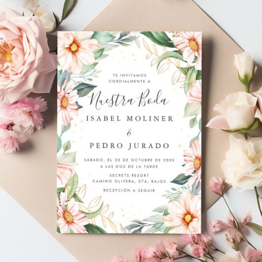 Invitation Chic Eucalyptus Peach Roses Nuestra Boda Mariage