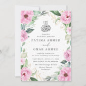 Invitation Chic Eucalyptus rose Floral islamique Mariage musu (Devant)
