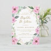 Invitation Chic Eucalyptus rose Roses Fête des mariées espagn (Debout devant)