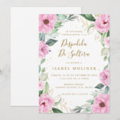 Invitation Chic Eucalyptus rose Roses Fête des mariées espagn (Devant / Derrière)