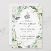 Invitation Chic Eucalyptus Roses Blanches Mariage musulman is (Devant)