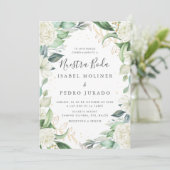 Invitation Chic Eucalyptus Roses Blanches Nuestra Boda Mariag (Debout devant)
