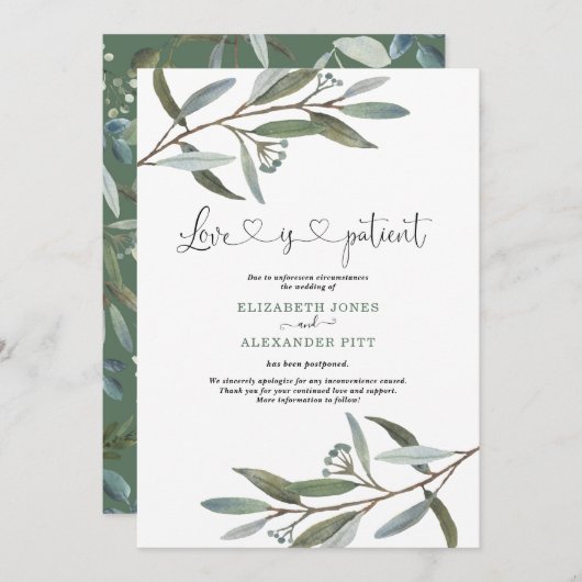 Invitation Chic Eucalyptus verdure L'amour est Mariage patien (Devant / Derrière)