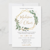 Invitation Chic Eucalyptus Verdure or Mariage géométrique (Devant)