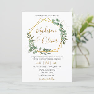 Invitation Chic Eucalyptus Verdure or Mariage géométrique