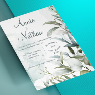 Invitation Chic Eucalyptus Vert Feuille Joli Mariage de verdu