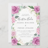 Invitation Chic Eucalyptus violet Roses Nuestra Boda Mariage (Devant)