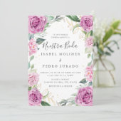 Invitation Chic Eucalyptus violet Roses Nuestra Boda Mariage (Debout devant)