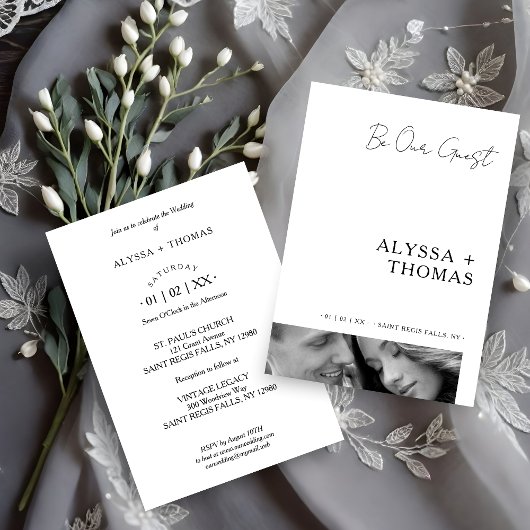 Invitation Chic Extra Minimalist Black & White Photo Wedding