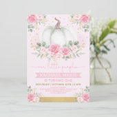 Invitation Chic Fall Citrouille Blush Pink Floral Roses Anniv (Debout devant)