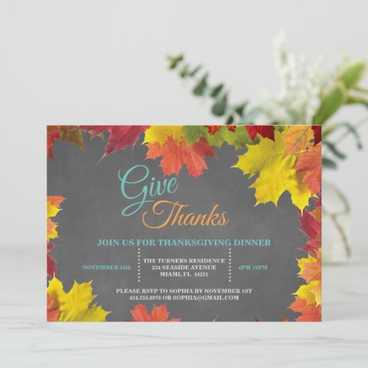 Invitation Chic Fall quitte Chalkboard Thanksgiving Dîner (Debout devant)