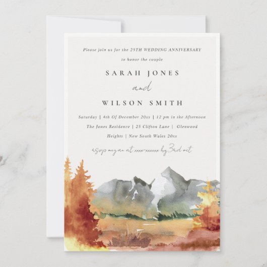 Invitation Chic Fall Rust Mountain Trees Chaque année Anniver (Devant)