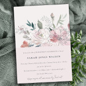 Invitation Chic Fardé Blush Aquarelle Florale Anniversaire