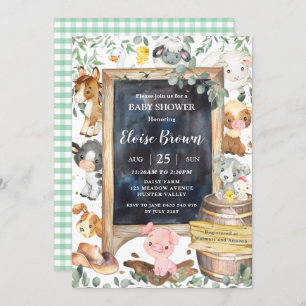 Invitation Chic Farm Animaux Barnyard Baby shower de verdure