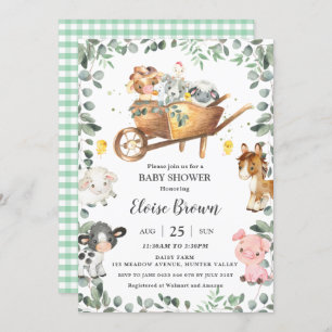 Invitation Chic Farm Animaux Barnyard Green Baby shower I