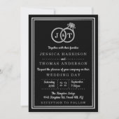 Invitation Chic Faux Argent Huile Monogramme Mariage Cercles (Devant)