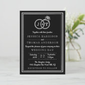 Invitation Chic Faux Argent Huile Monogramme Mariage Cercles (Debout devant)