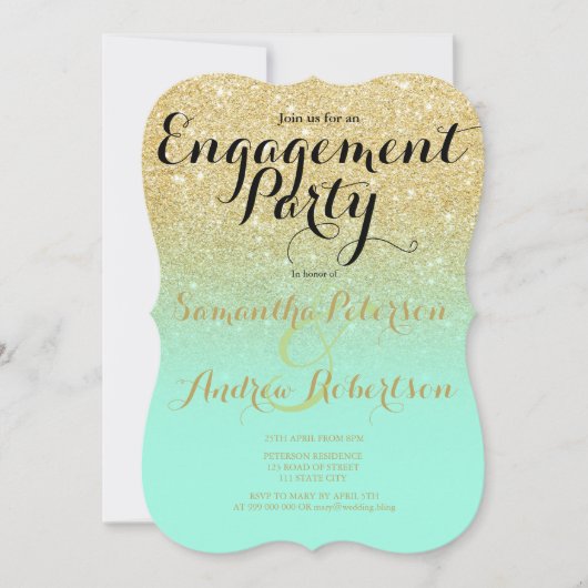 Invitation Chic faux or parties scintillant menthe verte fian (Devant)
