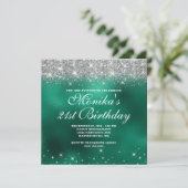 Invitation Chic Faux Parties scintillant Argent Monogramme Gr (Debout devant)