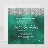 Invitation Chic Faux Parties scintillant Argent Monogramme Gr (Devant)