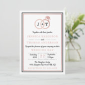 Invitation Chic Faux Rose Gold Foil Monogramme Mariage Cercle (Debout devant)