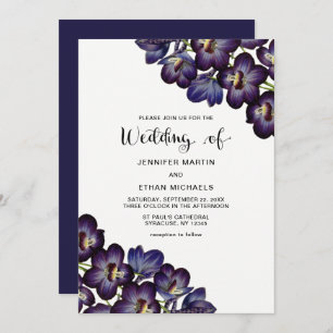 Invitation Chic Feminine Mariage Floral Violet foncé