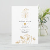Invitation Chic Fête de Fiançailles Florale Or (Debout devant)