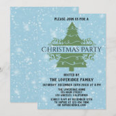 Invitation Chic Fête de Noël Bleue Flocons de Neige Arbre (Devant / Derrière)
