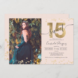 Invitation Chic feuil d'or confetti photo broussailleuse Quin