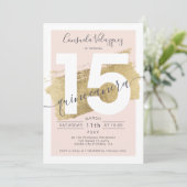 Invitation Chic feuille d'or brosse blush quinceanera photo (Debout devant)