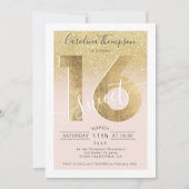 Invitation Chic feuille d'or parties scintillant script blush (Devant)