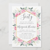 Invitation Chic Feuilles or rose floral 60e Soixante Annivers (Devant)