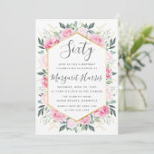 Invitation Chic Feuilles or rose floral 60e Soixante Annivers (Debout devant)