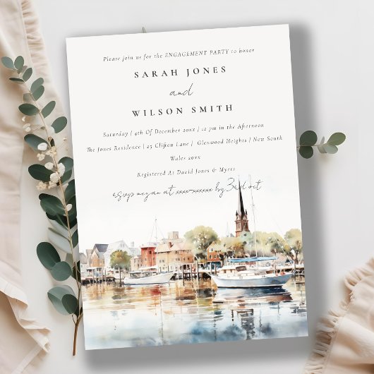Invitation Chic Fiançailles d'aquarelle Annapolis Maryland