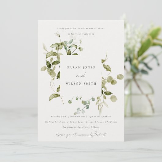 Invitation Chic Fiançailles d'aquarelle de feuillage botaniqu (Debout devant)