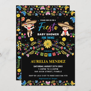 Invitation Chic Fiesta Mexicaine Twin Baby Boys Twins Douche 