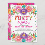 Invitation Chic Fiesta quarante et fabuleuse femme 40e annive<br><div class="desc">Invitation Fiesta 40th Birthday Avec un arrangement floral d'aquarelle inspiré du Mexique et des confettis colorés</div>