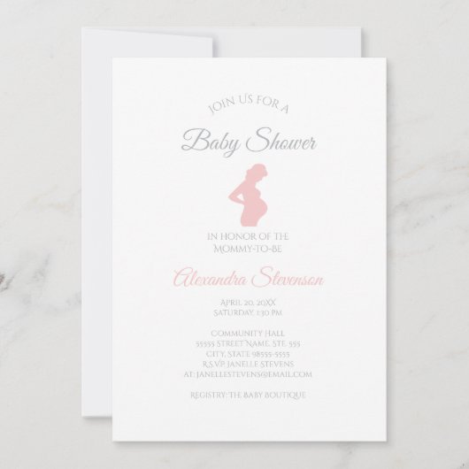 Invitation Chic fille Baby shower femme enceinte bébé bosse (Devant)