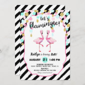 Invitation Chic Flamant rose Stripe et Confetti Anniversaire (Devant / Derrière)