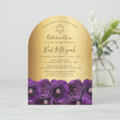 Invitation Chic Fleur de Rose Violette Or Bar Mitzvah (Debout devant)