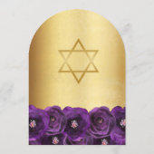 Invitation Chic Fleur de Rose Violette Or Bar Mitzvah (Dos)