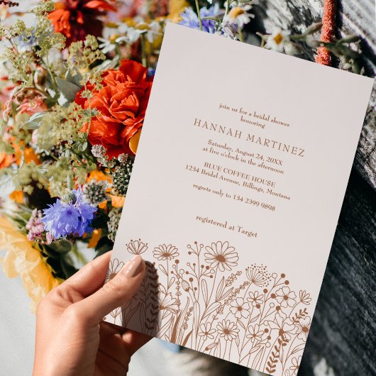 Invitation Chic Fleur sauvage Boho Burnt Orange Fête des mari